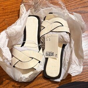 H&M Cream Croc-Embossed Slide Sandals